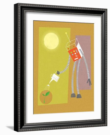 Robot watering a plant-Harry Briggs-Framed Giclee Print