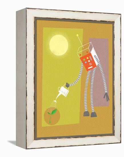 Robot watering a plant-Harry Briggs-Framed Premier Image Canvas