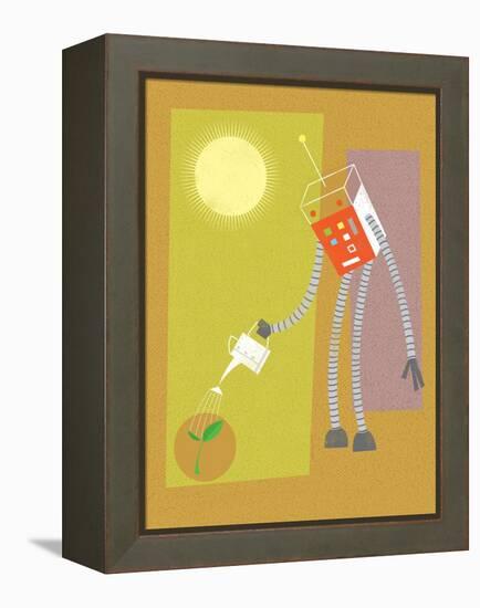 Robot watering a plant-Harry Briggs-Framed Premier Image Canvas