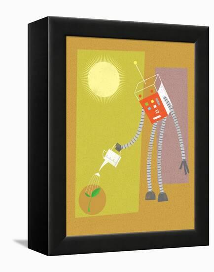 Robot watering a plant-Harry Briggs-Framed Premier Image Canvas