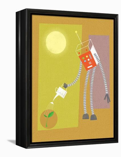 Robot watering a plant-Harry Briggs-Framed Premier Image Canvas