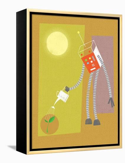 Robot watering a plant-Harry Briggs-Framed Premier Image Canvas