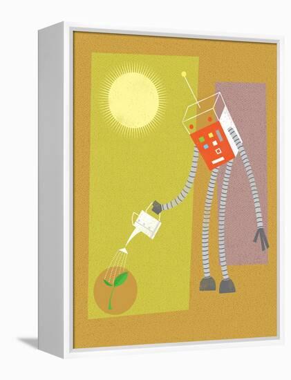 Robot watering a plant-Harry Briggs-Framed Premier Image Canvas