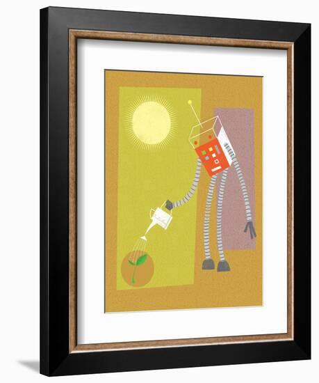 Robot watering a plant-Harry Briggs-Framed Giclee Print