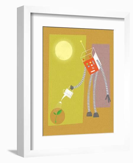 Robot watering a plant-Harry Briggs-Framed Giclee Print