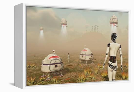 Robots and Machines Mining an Alien World-null-Framed Stretched Canvas