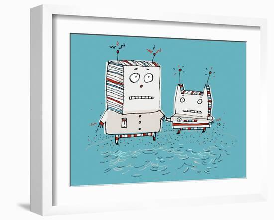 Robots on Beach-Carla Martell-Framed Giclee Print