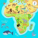 Africa Mainland Cartoon Map with Local Fauna. Cute African Animals Flat Vector. Savannah Predator.-robuart-Art Print