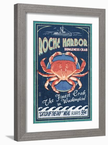 Roche Harbor, WA - Dungeness Crab Vintage Sign-Lantern Press-Framed Art Print