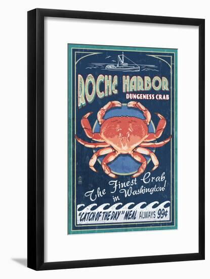 Roche Harbor, WA - Dungeness Crab Vintage Sign-Lantern Press-Framed Art Print