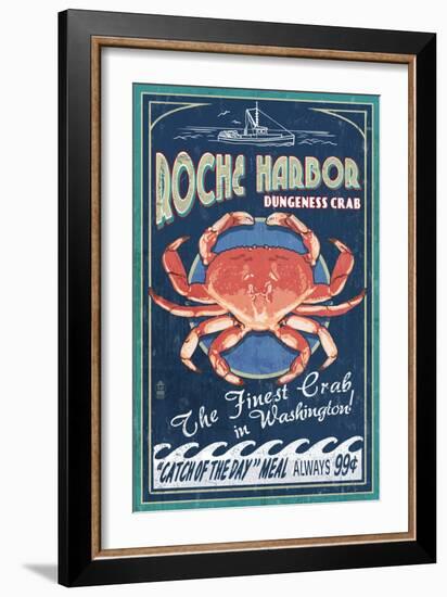 Roche Harbor, WA - Dungeness Crab Vintage Sign-Lantern Press-Framed Art Print