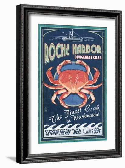 Roche Harbor, WA - Dungeness Crab Vintage Sign-Lantern Press-Framed Art Print