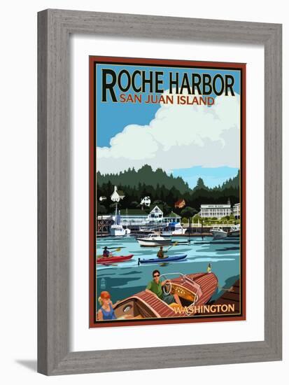 Roche Harbor, Washington - Harbor Scene-Lantern Press-Framed Art Print