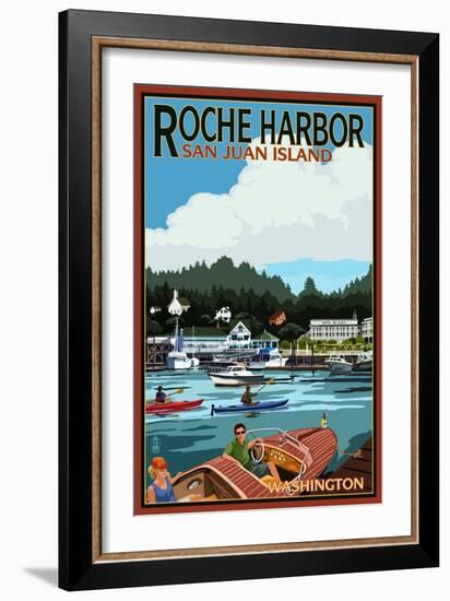 Roche Harbor, Washington - Harbor Scene-Lantern Press-Framed Art Print