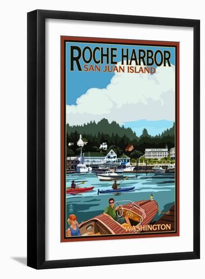 Roche Harbor, Washington - Harbor Scene-Lantern Press-Framed Art Print