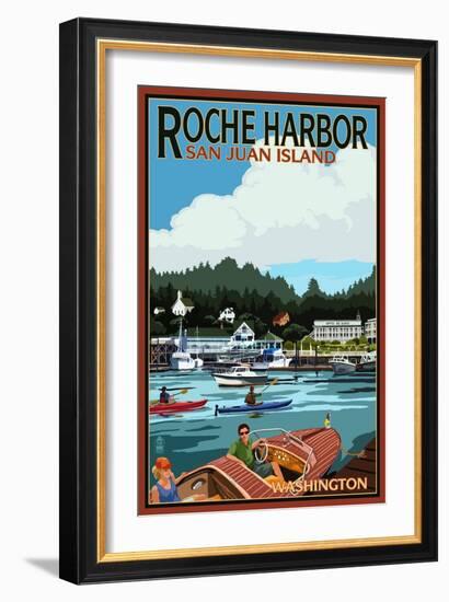 Roche Harbor, Washington - Harbor Scene-Lantern Press-Framed Art Print