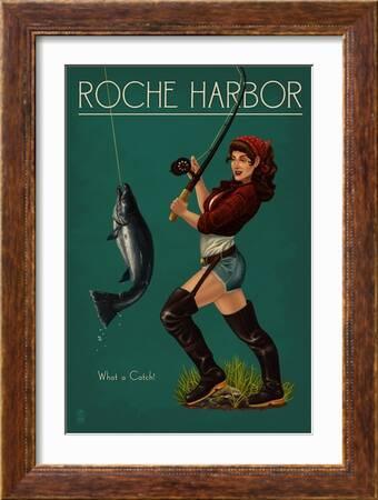 Roche Harbor, Washington - Pinup Girl Fishing' Art Print - Lantern Press