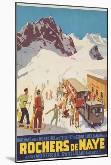 Rochers De Naye, Swiss Ski Travel Poster-null-Mounted Giclee Print