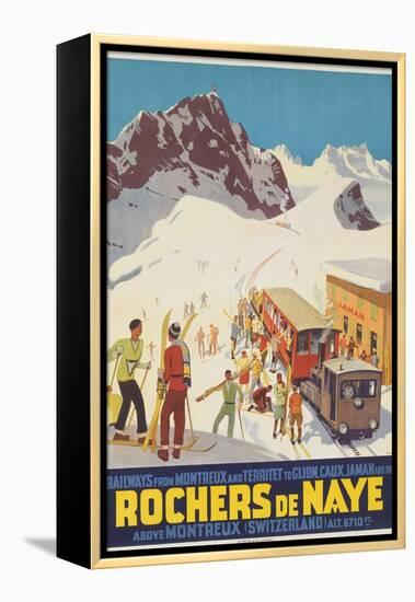 Rochers De Naye, Swiss Ski Travel Poster-null-Framed Premier Image Canvas