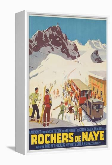 Rochers De Naye, Swiss Ski Travel Poster-null-Framed Premier Image Canvas