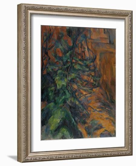 Rochers et branches à Bibémus-Paul Cézanne-Framed Giclee Print