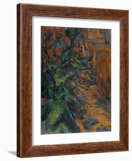 Rochers et branches à Bibémus-Paul Cézanne-Framed Giclee Print