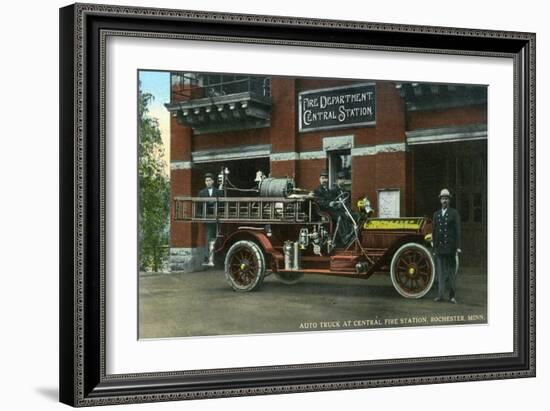 Rochester, Minnesota - Central Fire Station Exterior with Fire Truck-Lantern Press-Framed Art Print