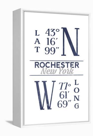 Rochester, New York - Latitude and Longitude (Blue)-Lantern Press-Framed Stretched Canvas