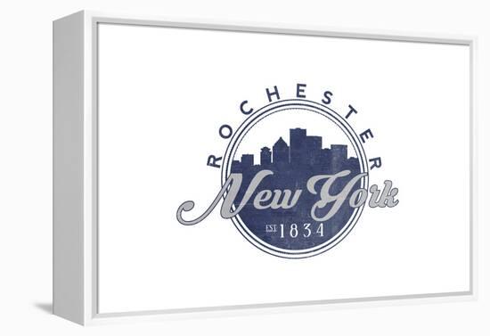 Rochester, New York - Skyline Seal (Blue)-Lantern Press-Framed Stretched Canvas