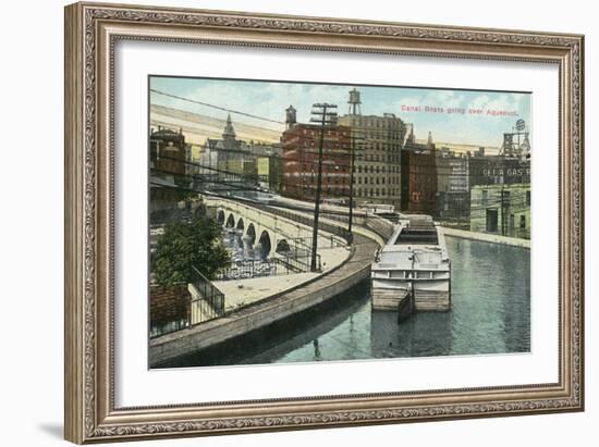 Rochester, New York - View of Canal Boats going over the Aqueduct-Lantern Press-Framed Art Print