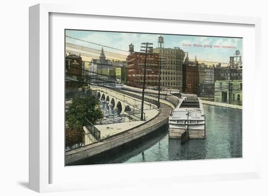 Rochester, New York - View of Canal Boats going over the Aqueduct-Lantern Press-Framed Art Print