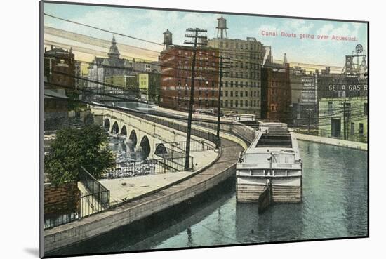 Rochester, New York - View of Canal Boats going over the Aqueduct-Lantern Press-Mounted Art Print