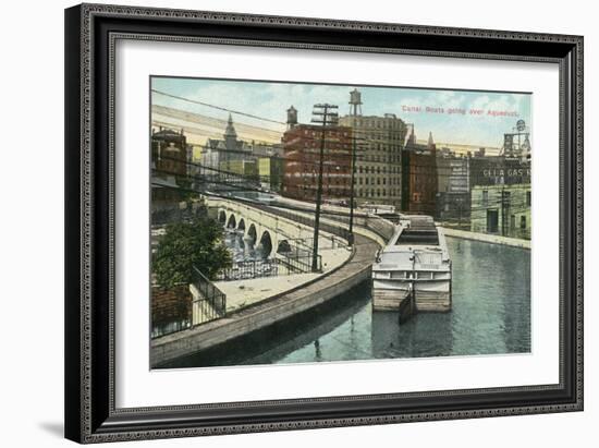 Rochester, New York - View of Canal Boats going over the Aqueduct-Lantern Press-Framed Art Print