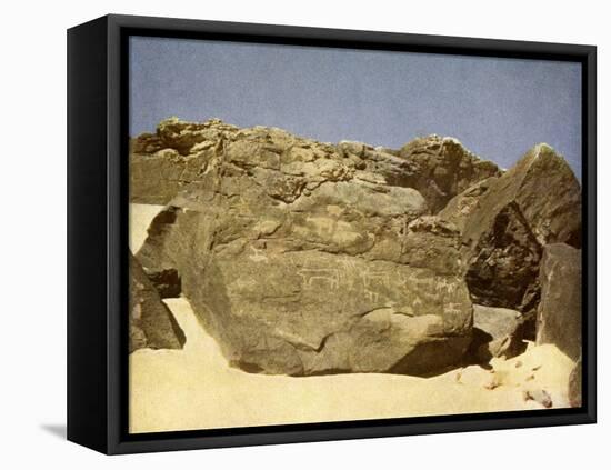 Rock bearing prehistoric heiroglyphics, Egypt-English Photographer-Framed Premier Image Canvas