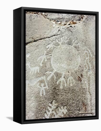 Rock carving, Boat-Axe culture, pre-Viking, Bohuslan, Sweden, Bronze Age-Werner Forman-Framed Premier Image Canvas