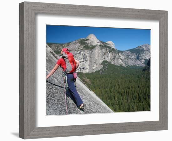 Rock Climber Ascends Slabs at the Base of the Huge Cliff known as the Apron, Yosemite Valley-David Pickford-Framed Photographic Print