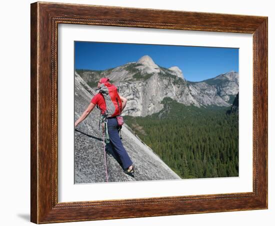 Rock Climber Ascends Slabs at the Base of the Huge Cliff known as the Apron, Yosemite Valley-David Pickford-Framed Photographic Print