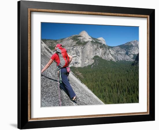 Rock Climber Ascends Slabs at the Base of the Huge Cliff known as the Apron, Yosemite Valley-David Pickford-Framed Photographic Print