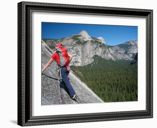 Rock Climber Ascends Slabs at the Base of the Huge Cliff known as the Apron, Yosemite Valley-David Pickford-Framed Photographic Print