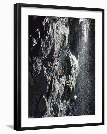 Rock Climber Near a Waterfall-null-Framed Photographic Print