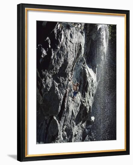 Rock Climber Near a Waterfall-null-Framed Photographic Print