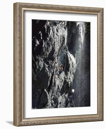 Rock Climber Near a Waterfall-null-Framed Photographic Print