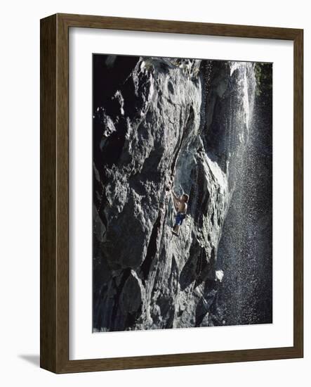 Rock Climber Near a Waterfall-null-Framed Photographic Print