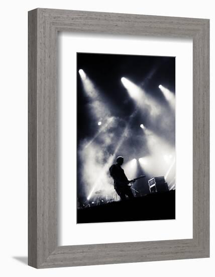 Rock Concert Stage. Guitarist Playing on Electric Guitar.-donatas1205-Framed Photographic Print