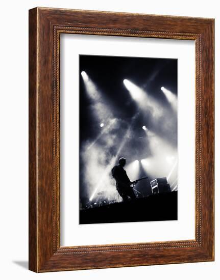 Rock Concert Stage. Guitarist Playing on Electric Guitar.-donatas1205-Framed Photographic Print