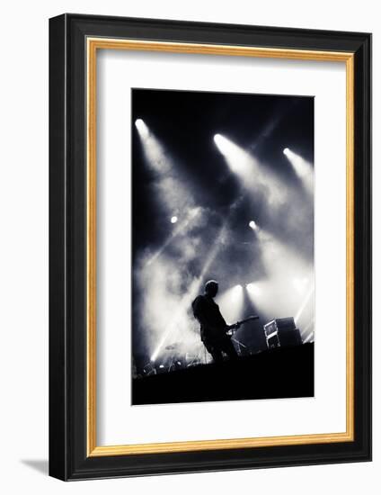 Rock Concert Stage. Guitarist Playing on Electric Guitar.-donatas1205-Framed Photographic Print