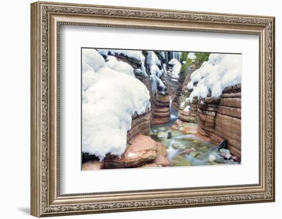 Rock Formation at the Taugl in Winter, Waterfall, Salzburg, Austria-Dieter Meyrl-Framed Photographic Print