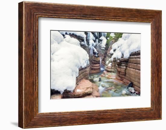 Rock Formation at the Taugl in Winter, Waterfall, Salzburg, Austria-Dieter Meyrl-Framed Photographic Print