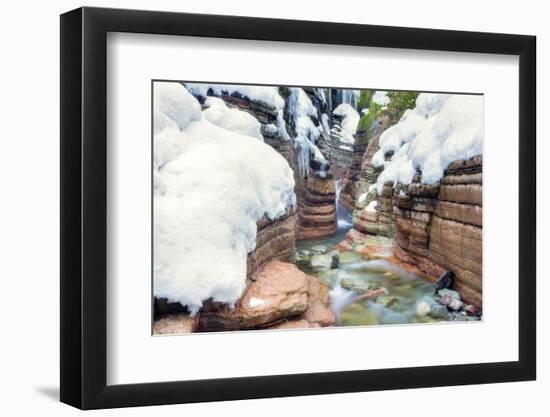 Rock Formation at the Taugl in Winter, Waterfall, Salzburg, Austria-Dieter Meyrl-Framed Photographic Print