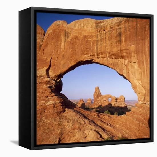 Rock Formations Caused by Erosion, with Turret Arch Seen Through North Window, Utah, USA-Tony Gervis-Framed Premier Image Canvas